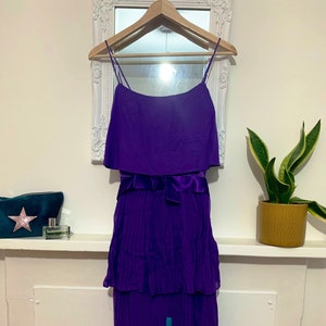 Vintage 80s Purple Chiffon Dress: Pleated RaRa Party Dress