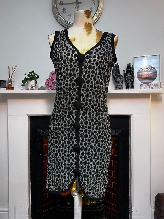 Vintage Dress 80s Black Stretch Dress, Knit Leopa… - image 1