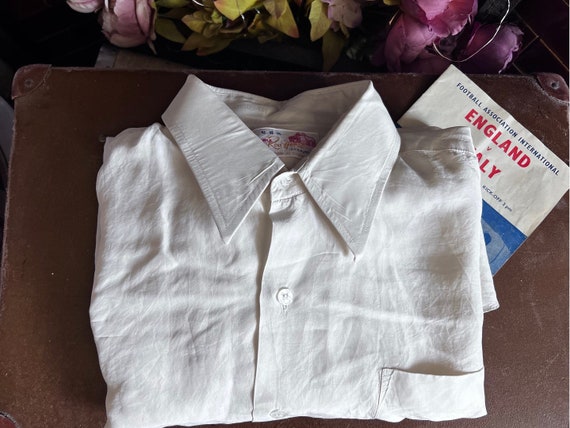 Vintage 1960s Dress Shirt Silk Bespoke Cream Silk Button Down
