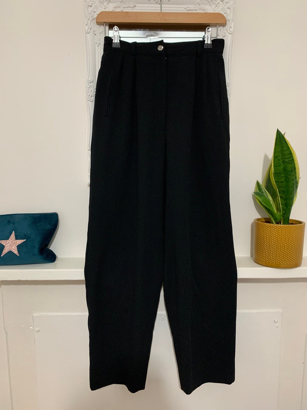 Vintage Black Trousers High Waisted Ladies Pleated Trousers - Etsy UK