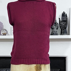 80s Vintage Miss Selfridge Knit Jumper: Burgundy Sleeveless Vest