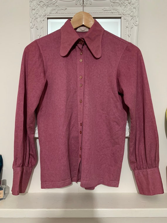 70’s vintage blouse shirt dark pink purple wester