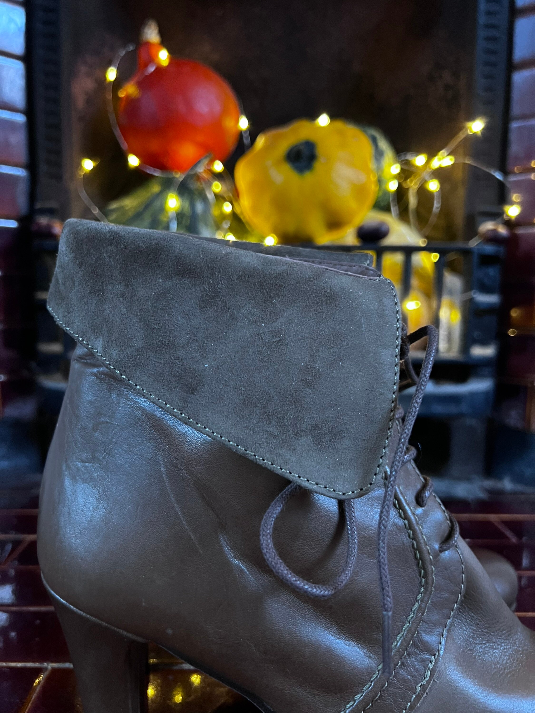 Vintage Boots, Lace up Ankle Boots, Stilettos Heel Taupe