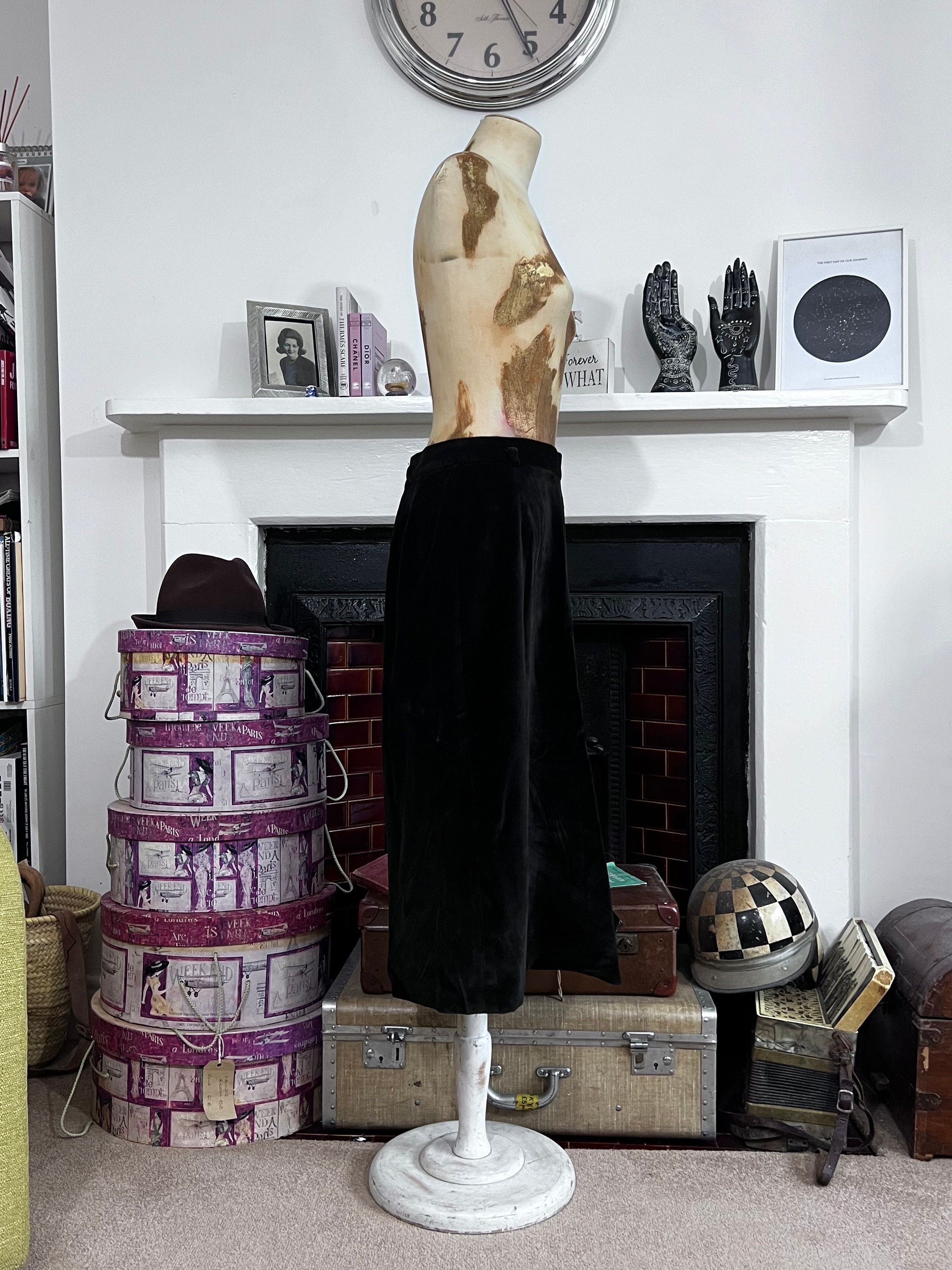 Jupe Midi En Coton Côtelée Noire Vintage à Taille Haute Yves Saint Laurent Ann%c3%a9es 90