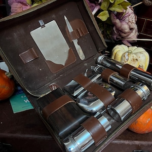 1940s Gents Grooming Set: Vintage Leather Travel Vanity Case, Made in England