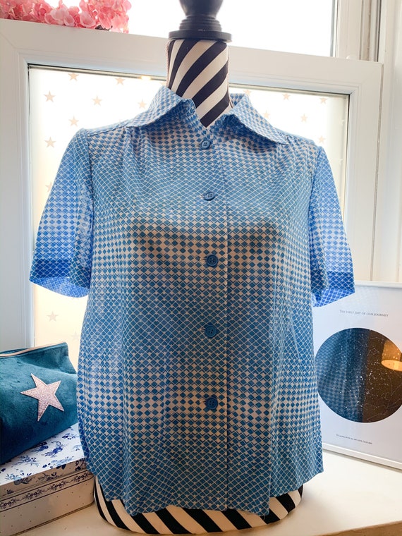 70s Blouse Shirt Vintage 70s Japanese short sleeve