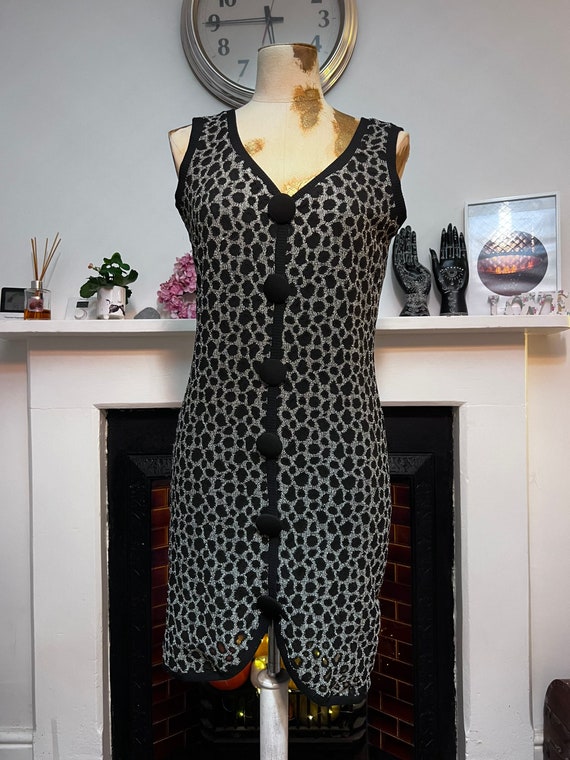 Vintage Dress 80s Black Stretch Dress, Knit Leopa… - image 9