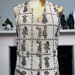 Vintage Waistcoat Embroidered Ladies, Vintage Vest buttons and leaves UK12 by Promod 1990s, vintage waistcoat, vest, vintage clothing, Jacke