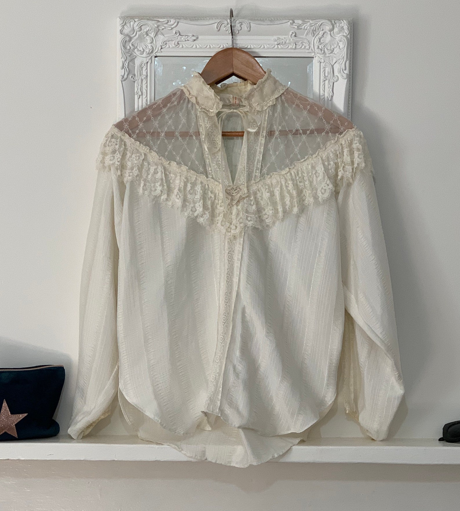 Vintage Prairie Blouse Cream Cheesecloth and Lace With Silk - Etsy UK