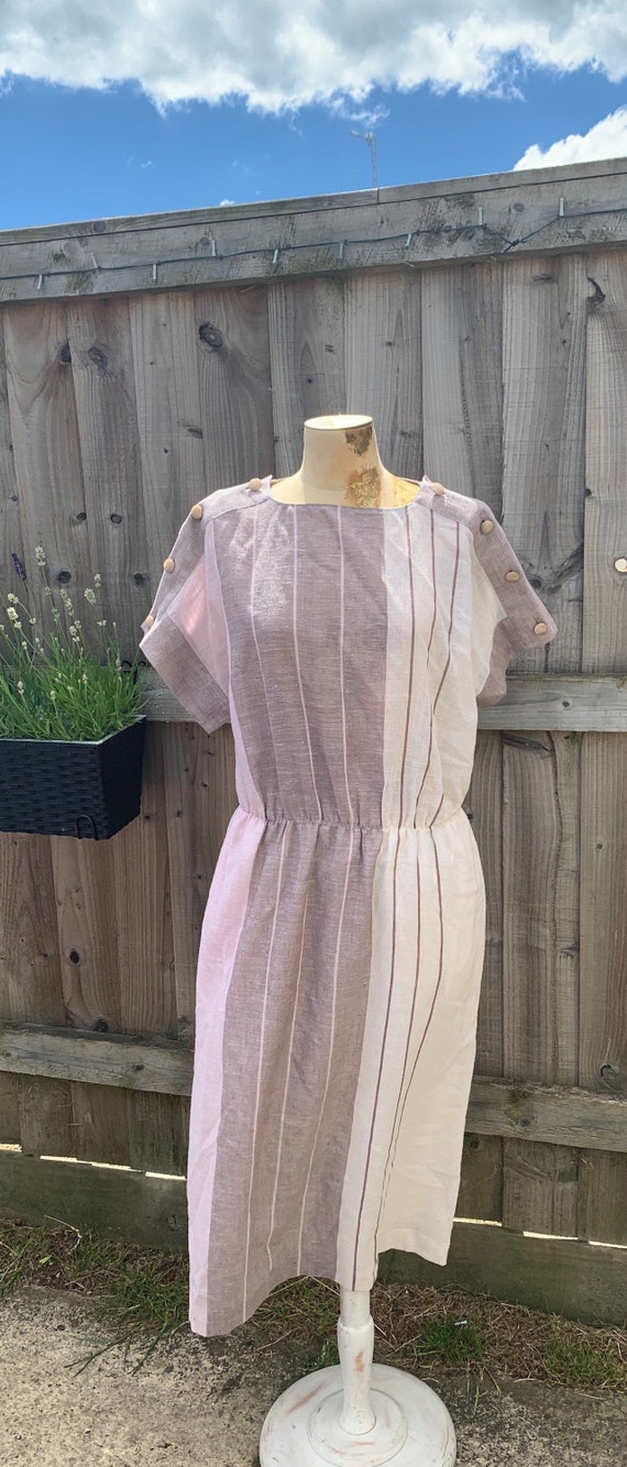80s does 50’s Shirt swing dress beige cheesecloth