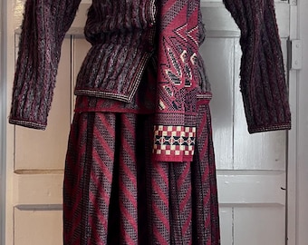 Bill Gibb Knit Set 1980s 1970s Skirt, Top, Cardigan & Scarf, Four Piece Knit set, vintage Cardigan, vintage skirt, Vintage Bill Gibb Design
