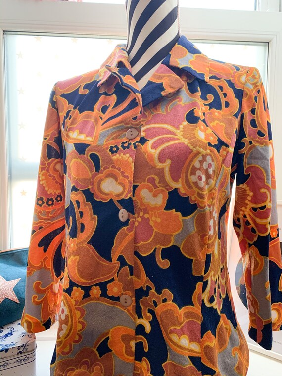 70’s Vintage Blouse Shirt Japanese 1970’s orange f