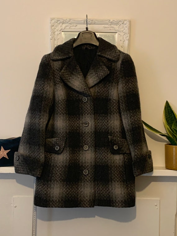 Vintage 70s Black & Grey Coat Check Wool and Mohair Coat - Etsy