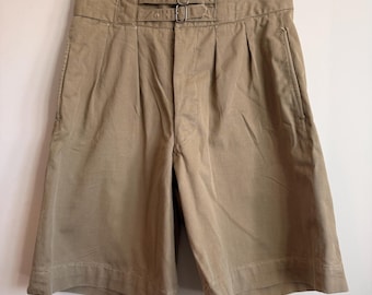 Vintage Gieves Ltd Khaki Drill Officer Shorts | 1930s 1940s Twin Buckle Waist