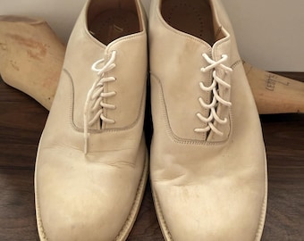 Vintage Douglas Off White Leather Derby Shoes | Men's Minimalist Lace Up Footwear UK8