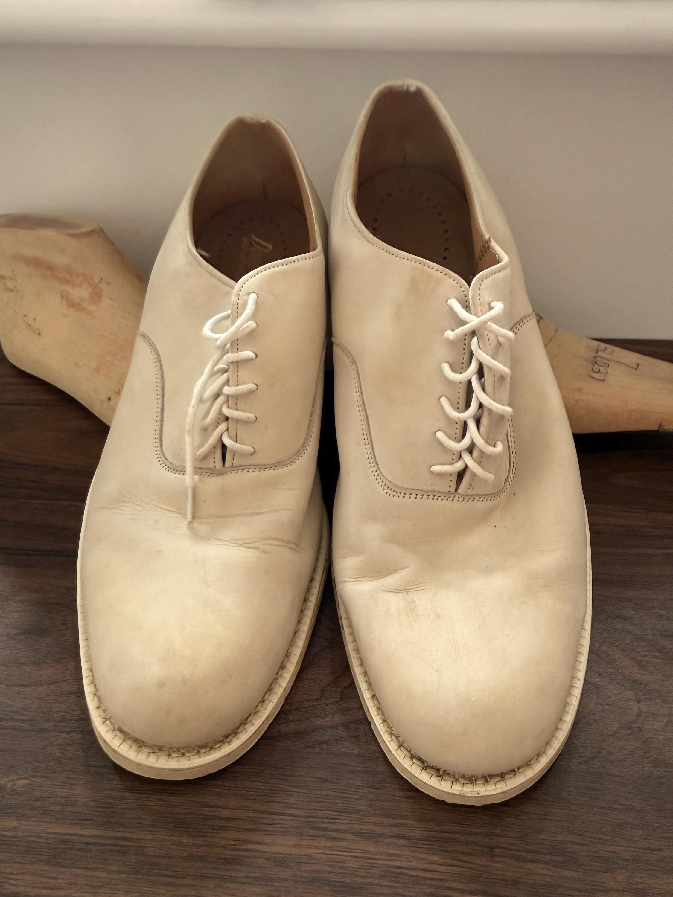 Vintage Douglas Off White Leather Derby Shoes Men's Minimalist Lace Up Footwear UK8