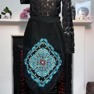 Vintage skirt, Black skirt, Embroidered stretch Pencil Skirt Knee Length UK Size 10 - 90s Stretch Mini Skirt Black, vintage skirt, vintage