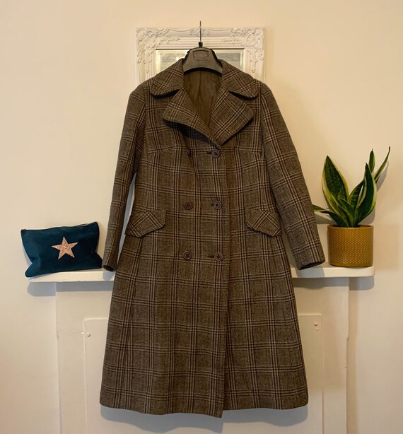 70s Tweed Double Breasted Wool Coat - midi length