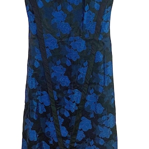 Vintage Column Dress 1960s Blue Black Brocade Floral, Sleeveless Handmade, vintage dress, vintage ball gown, vintage prom, vintage dress, 60