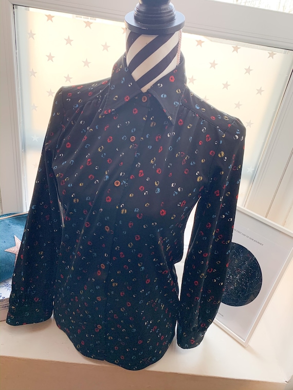 70’s vintage blouse shirt navy and red leopard sp