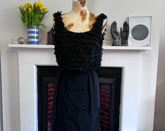 Vintage Dress, Black Dress 1960s Mini Dress,  Ruffled,  Black Shift Dress - California 60s mini dress, little black dress, vintage dress, XS