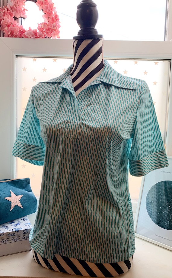 70s vintage Blouse Shirt 70s Vintage Japanese turq
