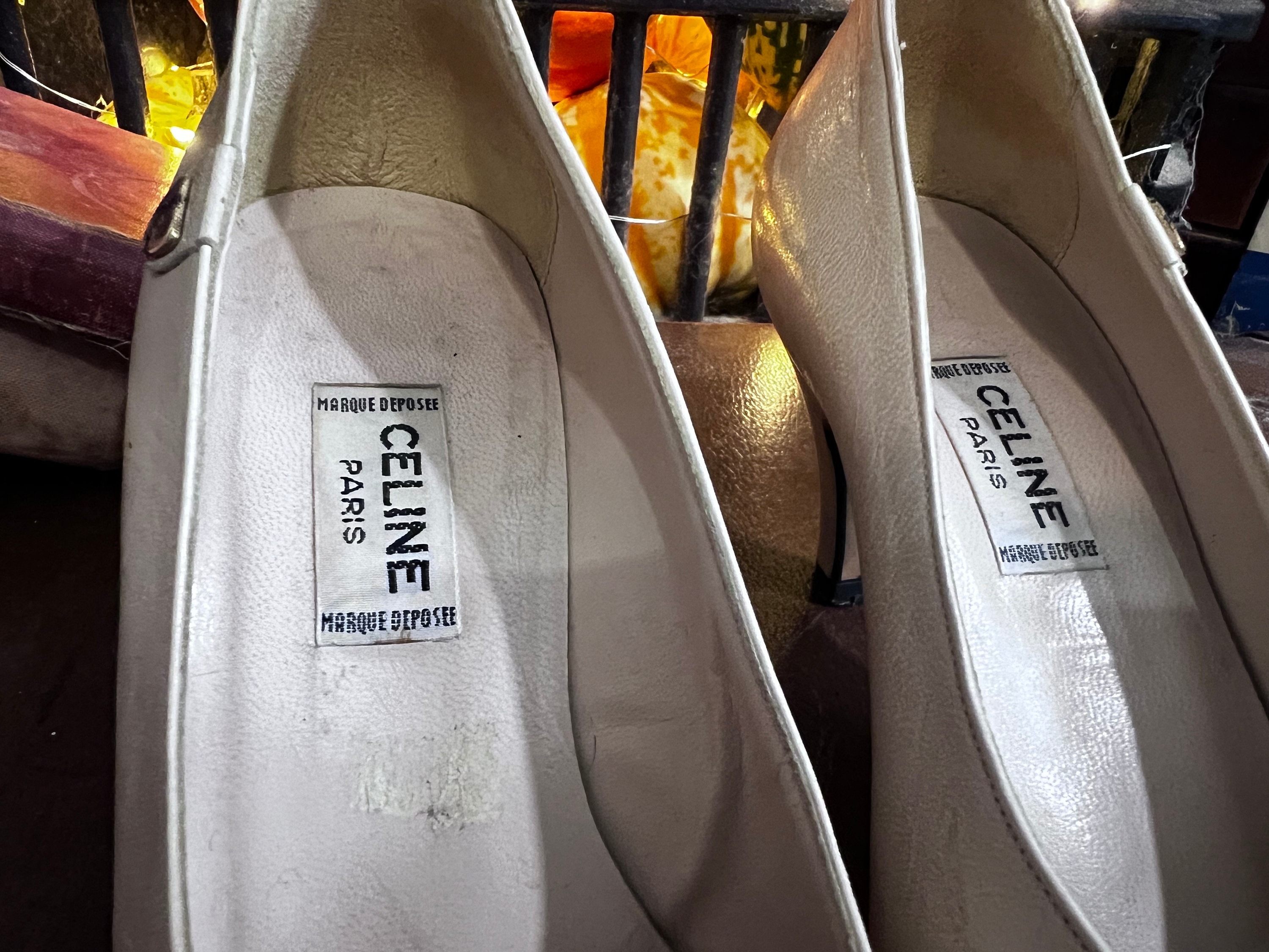 Vintage Céline Paris Leather Shoes: 1950s Cream Heels, UK1