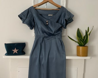 Vintage Dress, 1940s Satin Dress, Petrol Blue  Dress - Divine Miss - New York, vintage dress, vintage 50s dress, vintage clothing, vintage