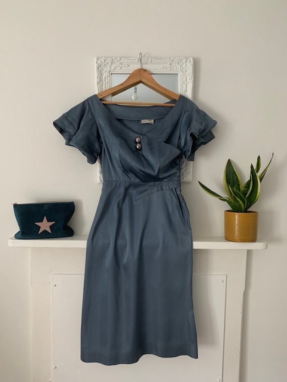 blue dress for baby girl Aqsa Petrol Blue Tie Back Satin Quality Dress – House Of Haniya main image 1