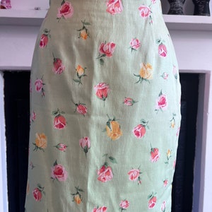 90s Vintage Floral Pencil Skirt: Green Lycra Stretch (UK12)
