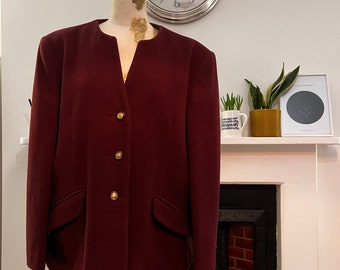 Vintage Womens Burgandy Wool Blazer Jacket - Cream Blazer UK Size 20, Vintage Blazer, Vintage Jacket, Vintage Wool Blazer UK18-20 Blazer