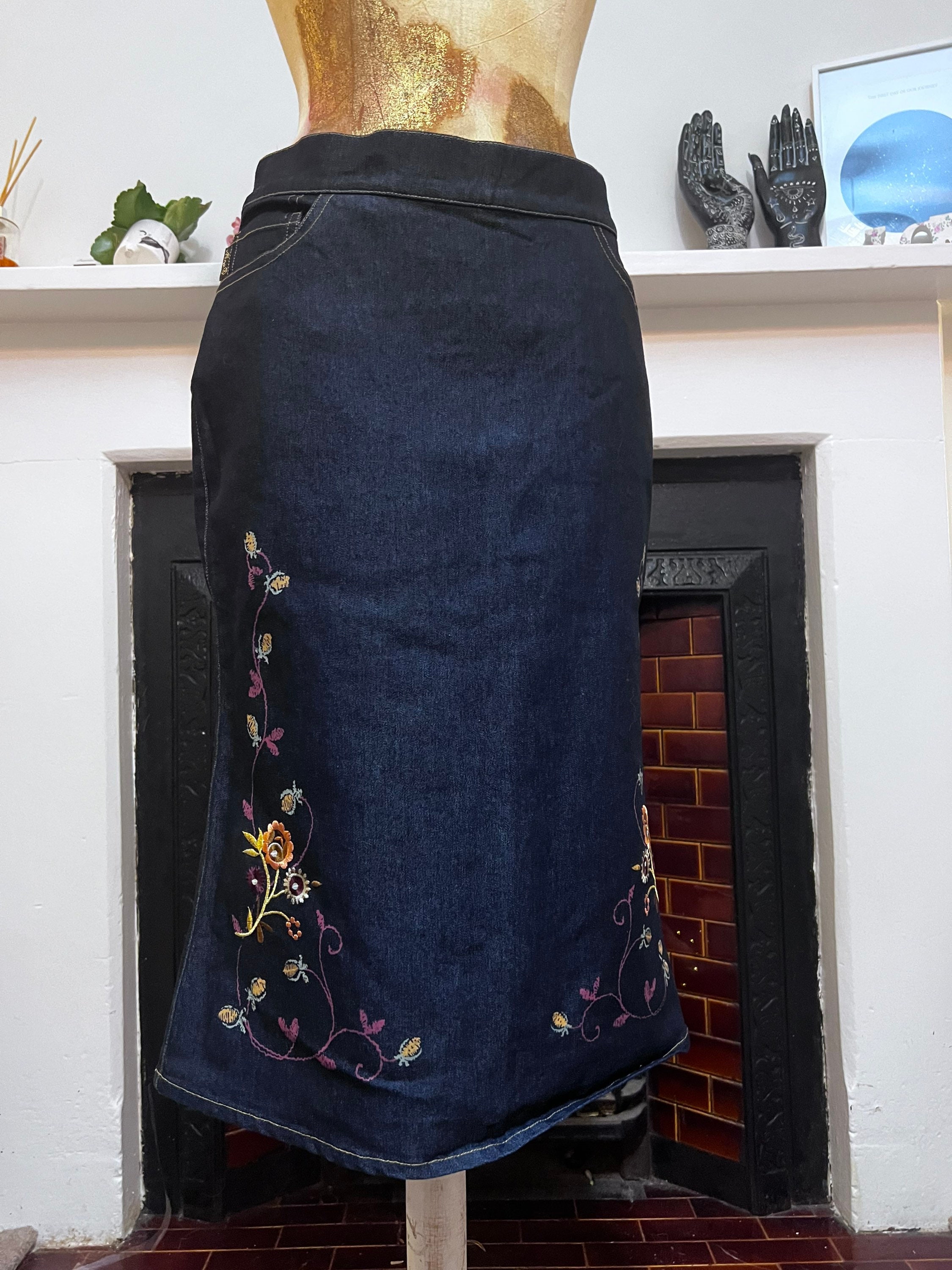 Blue embroidered top denim skirt