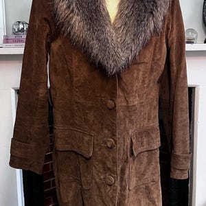 Vintage Pepe Jeans Suede Trench Coat: Penny Lane Style, Faux Fur Collar (Missing Belt)