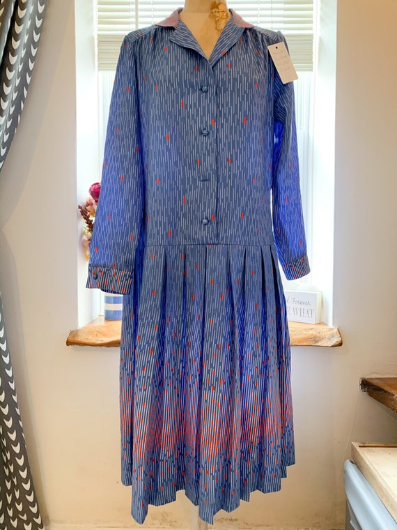 80s Dress Blue Vintage Day Dress Blue 