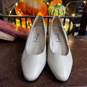 Vintage Céline Paris Leather Shoes: 1950s Cream Heels, UK1
