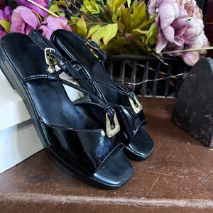 Vintage 80s K Shoes Black Patent Sandals - UK3 - With Original Box