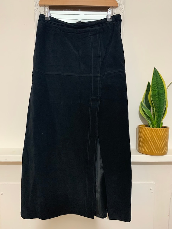 80s A-Line Suede Skirt Black Fully Lined Front Spl