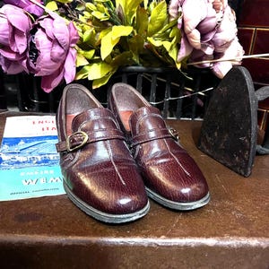 Vintage 60s Brown Leather Buckle Shoes - UK 2.5