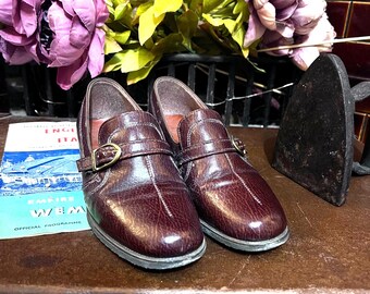 Scarpe vintage in pelle marrone con fibbia anni '60 - UK 2.5
