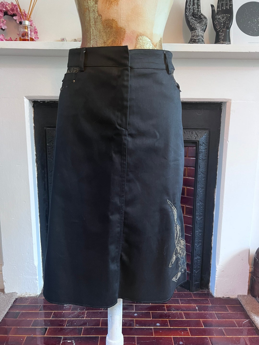 Vintage Two Roads Black Lace Midi Skirt Size S