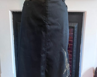 Vintage Black skirt, Lace Details, A-Line Black Skirt 90s Black Stretch Skirt, UK12, vintage skirt, vintage clothing, black Western Style,