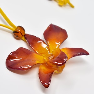 Real Orchid Flower Jewelry • Lafleur jewelry Studio • Sonia "Dendrobium" Orchid Pendant (Yellow Red)