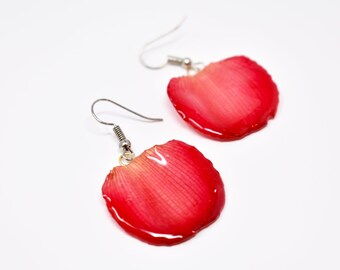 Joias com orquídeas verdadeiras • Estúdio de joias Lafleur • Brincos de lótus (vermelhos) • Flores para o Dia das Mães