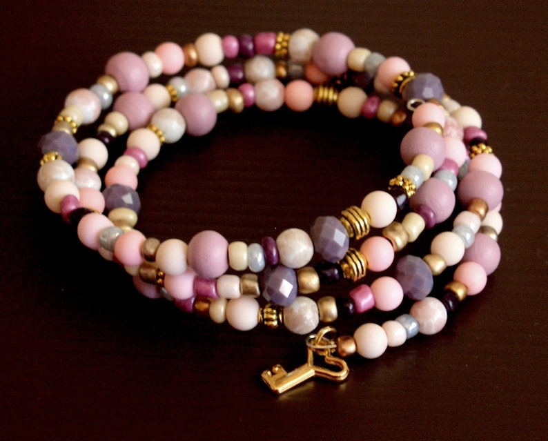 Memory wire bracelet vintage colors glass coconut wood gold beads key charm enameled charm Multilayer Women/'s Jewelry Wrap Bracelets Gift