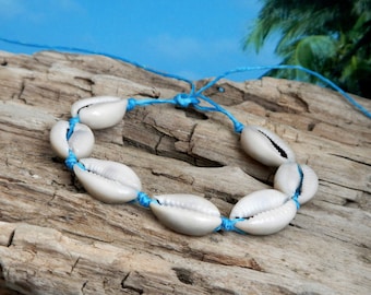 Cowrie shell bracelet - Turquoise cord - NO METALS - Hand Beaded - Summer Women Jewelry Gift for girls beach wear