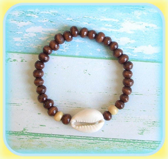 Bohoh Black Stone Beads Cowrie Shell Ribbon Stretch Pulsera Bohoh Black Stone Beads Cowrie Shell Ribbon Stretch Pulsera