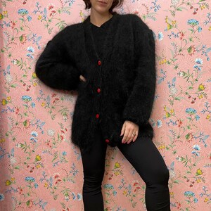 Vintage 90s 1990s Black Mohair Cardigan With Red Buttons Women - Etsy