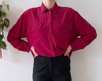 Vintage 90s Pink Silk Shirt Buttoned Oversized Shirt