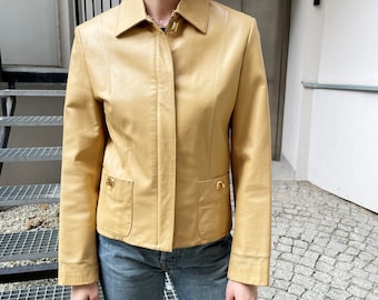 Vintage 90s jacket beige genuine leather straight cut