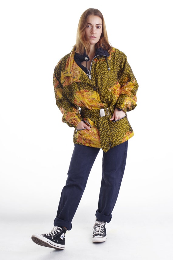 Vintage 80s Yellow Winter Jacket with Belt L